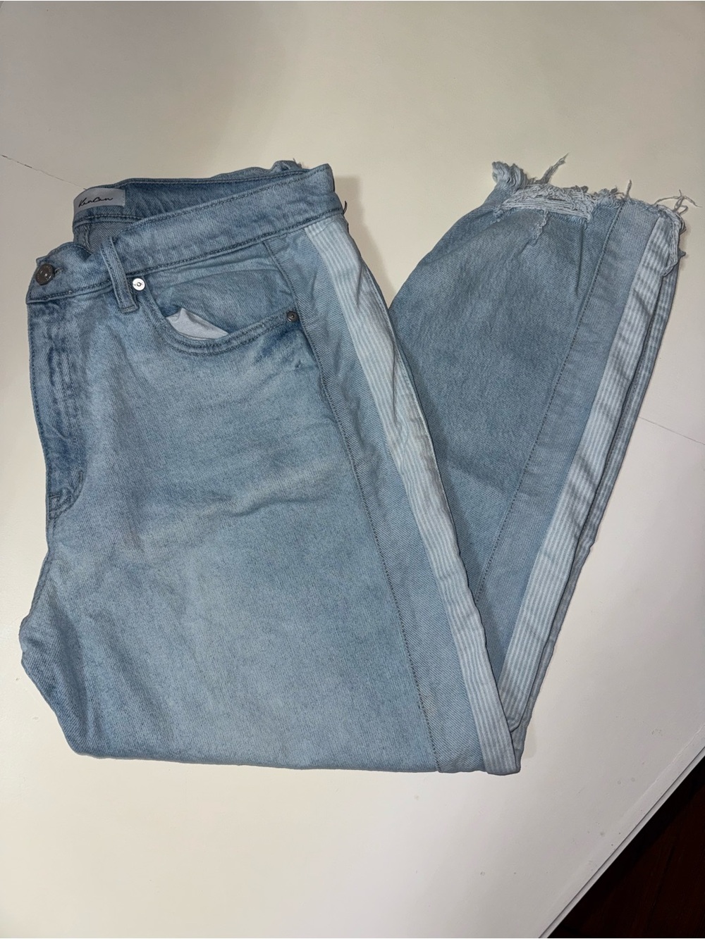 KanCan Light Wash Ankle Cropped Jeans with Pinstripe Side Panel